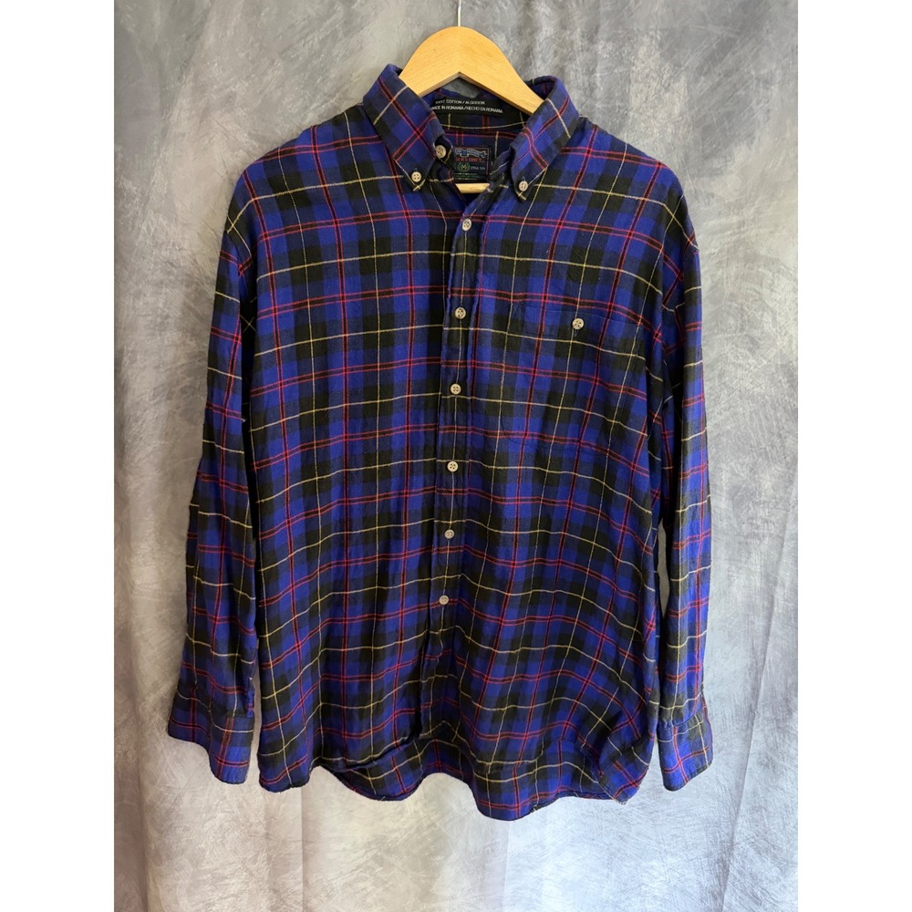 Members Only Mens Blue Plaid 90s Flannel Button Down Shirt Large Cotton Grunge